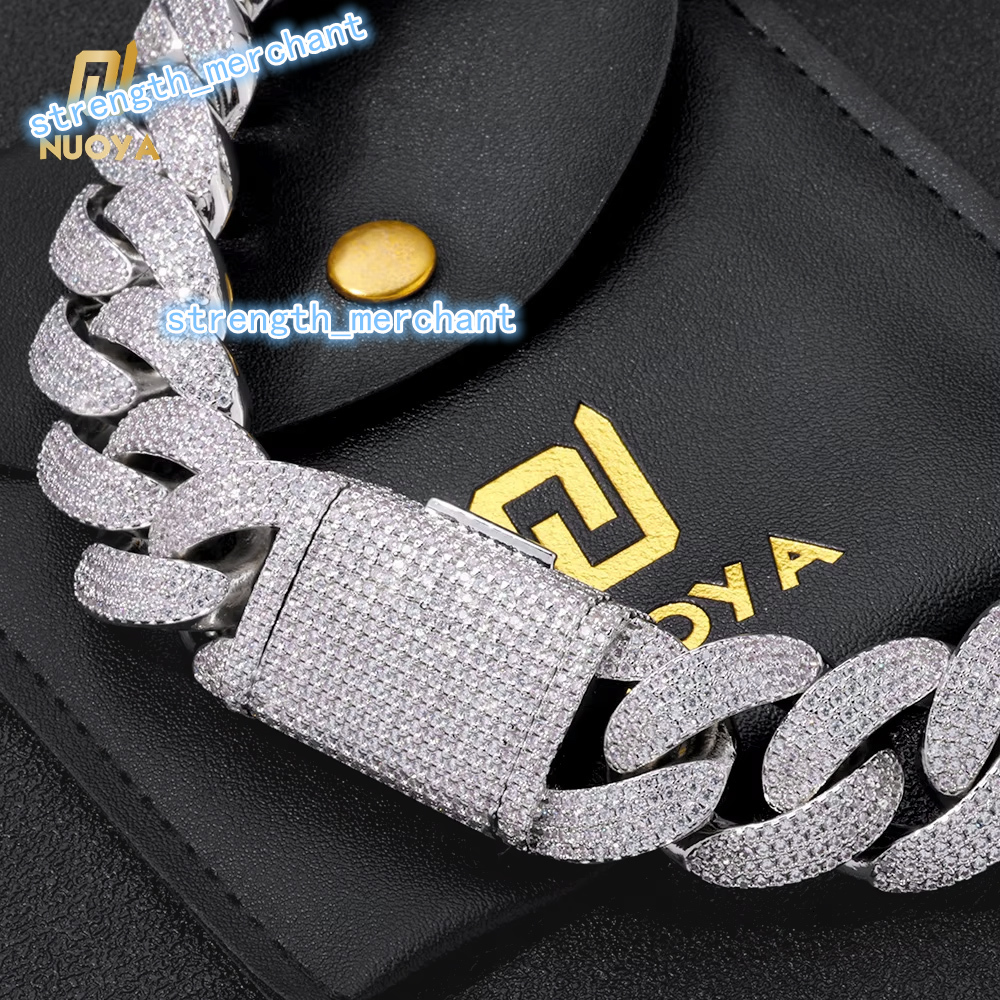 NUOYA Fine Jewelry 4 Row Full Diamond Cuban Chain 20MM Micro Pave CZ Stone Iced Out Hip Hop Jewelry Cuban Necklace for Women
