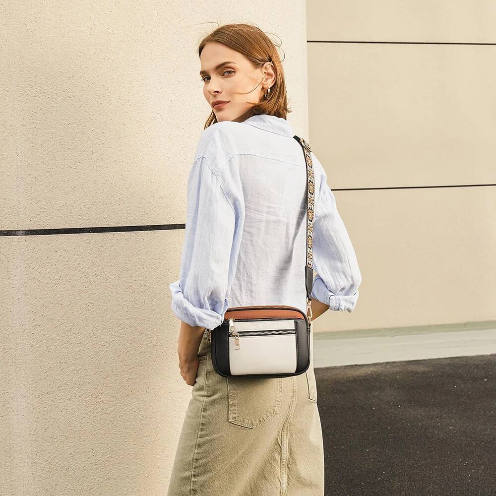 Stylish Wide Shoulder Bag Women's Multiple Pockets Faux Leather Crossbody Bags Adjustable Strap Travel Handbag Purse high-quality