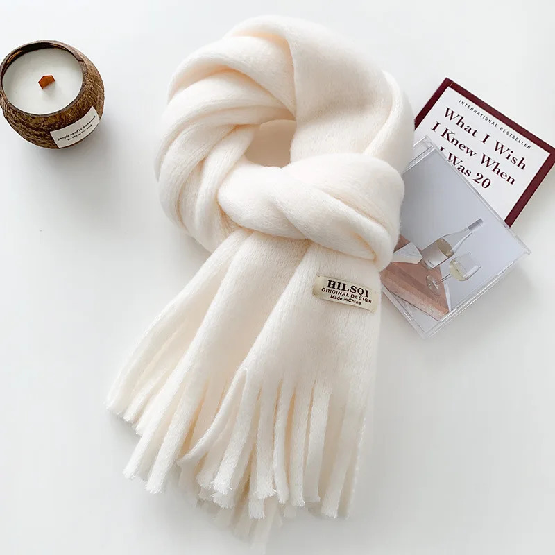 Winter Scarf For Women Plain Warm Shawls Wraps Female Thick Knitted Soft Long Tassel Shawl Neckwrap Solid Neckerchief 250930