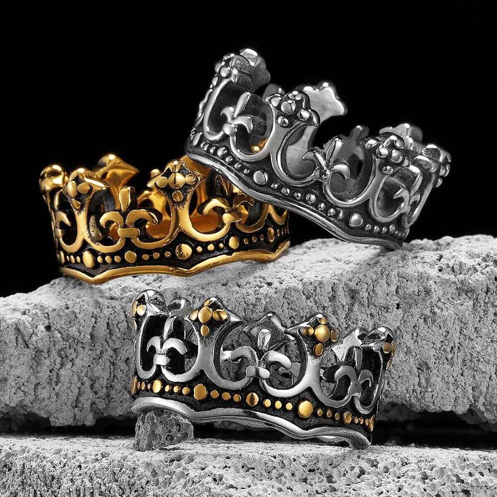 Aesthetic Crown Men Rings Stainless Steel Women Jewelry Vintage Punk Rock Cool Stuff Fashion Couple Accessories Gift Wholesale