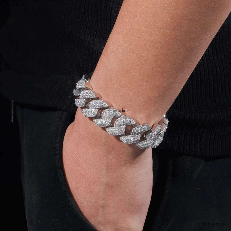 New Arrivals 18mm Man Design White Gold Jewelry Fashion Style Hip Hop S Moissanite Dia Miami Cuban Link Bracelet
