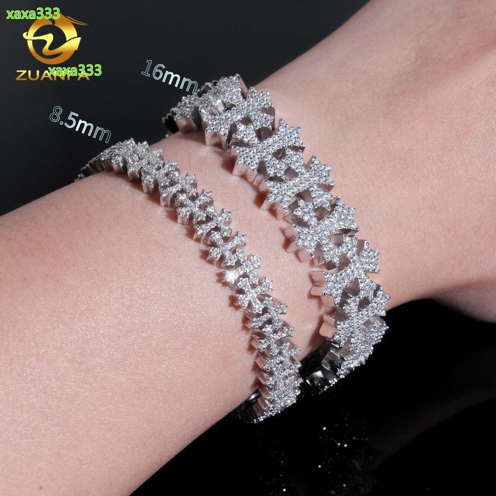Zuanfa Jewelry Moissanite Cross Bracelet 85mm 16mm Cuban Link Chain Moissanite Cuban Link Bracelet Cuban Chain