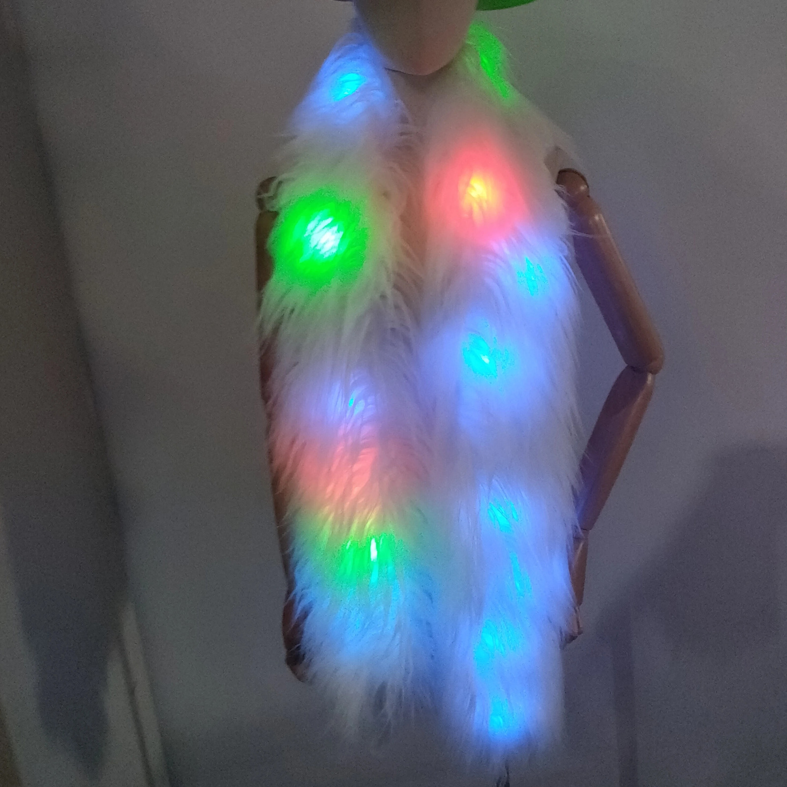 Autumn and winter faux fur fashion casual holiday party LED glow warm scarf 250930