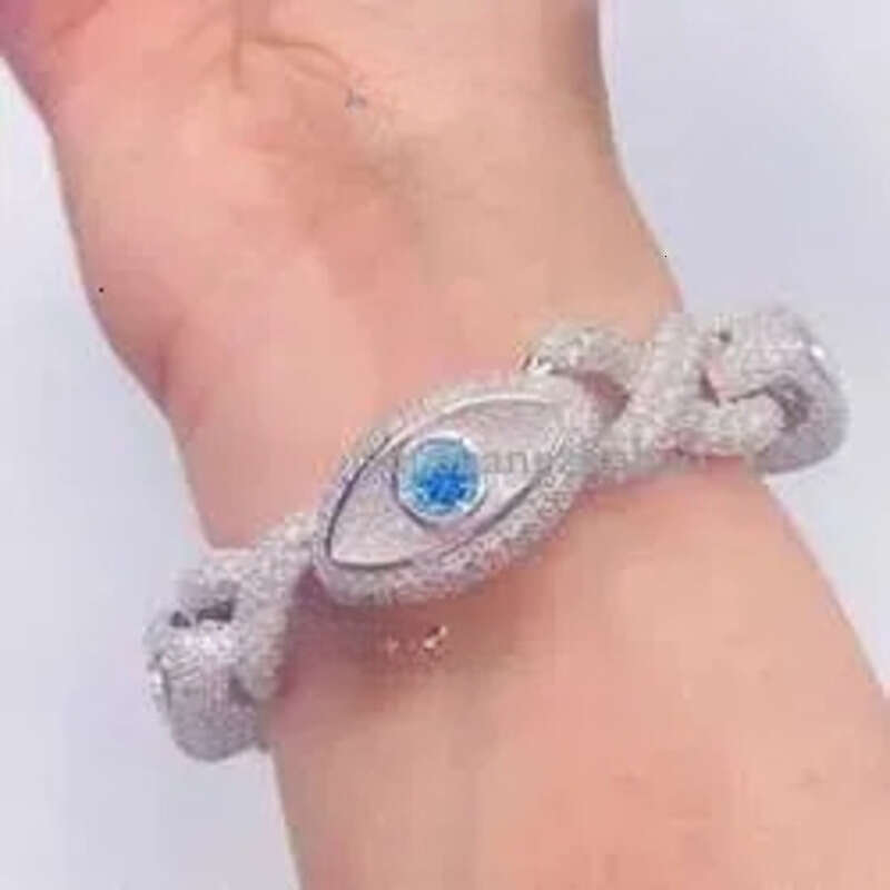 bracelet necklace mossanite Customized Unique Style15mm Pass Dia Tester Colorful Moissanite Hip Hop Jewelry Iced Out Cuban k Chain Evil Eyes Bracelet