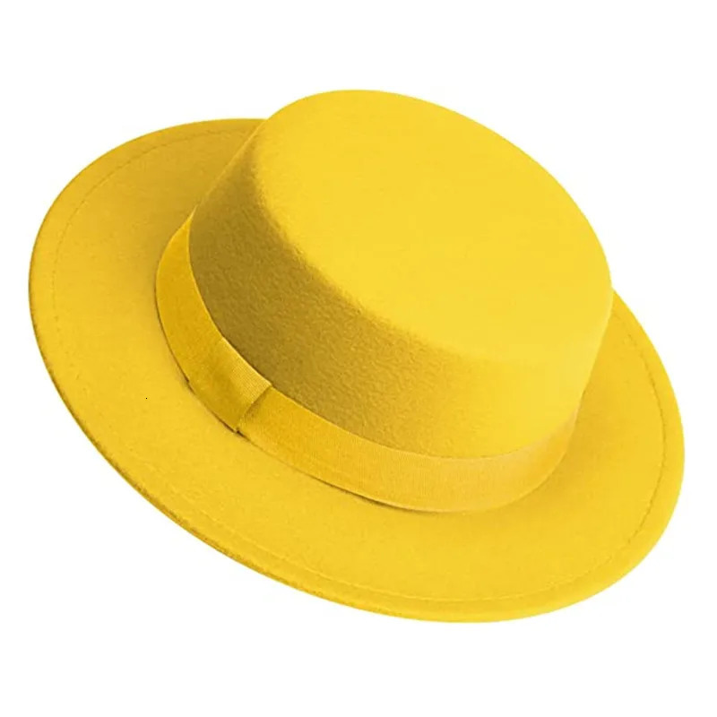 Men Women White Fedora Hat Flat Top Hat Felt Pork Pie Hat Wide Brim Church Derby Cap Winter wool Jazz Panama hat wholesale 250930