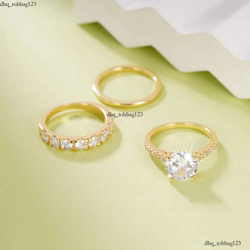 3PCS Wedding Rings Elegant Vintage Jewelry 10KT Gold Fill Round Cut White Cubic Zircon CZ Dia Gemstones Party Eternity Women Bridal Ring Set Gift