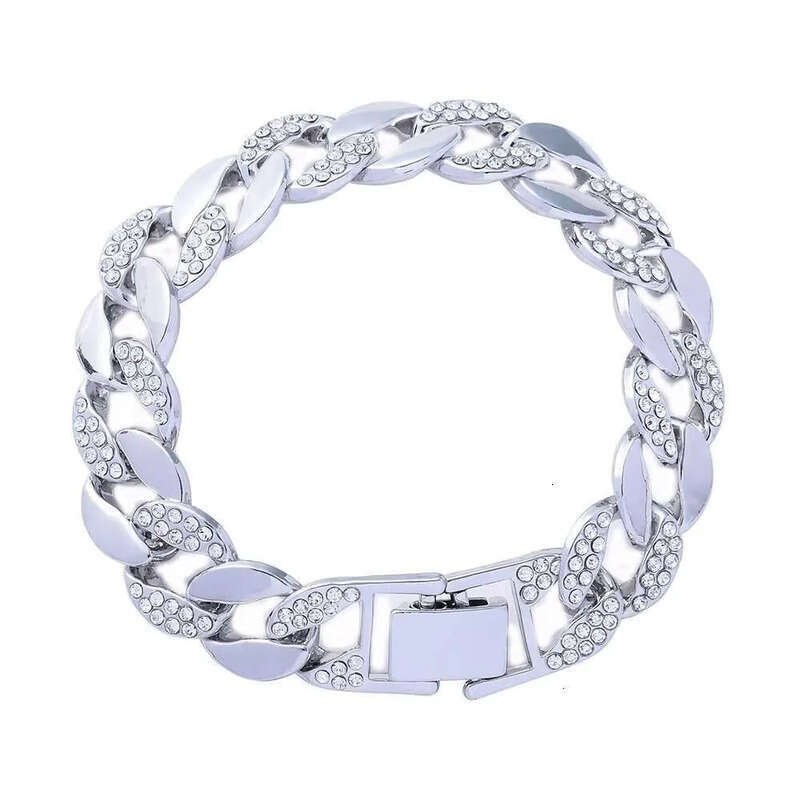 DHCollections Iced Out Cuban Link Bracelet for Men Women Sier Color 7-8 Inch Hip Hop Style Bling Chain Accessory 1 Piece