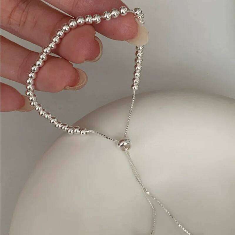 100% Solid Sterling Sier Metal Bracelets for Women Men Beads Adjustable Handmade Simple Bracelet Birthday Christmas Gifts