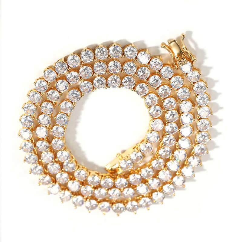 1 Row 4mm Wide 3 Prong CZ Dia Necklace For Women Stainless Steel Plated Gold Tennis Chain Hip Hop Bracelet Designer Jewelry Woman Valentines Day Gift