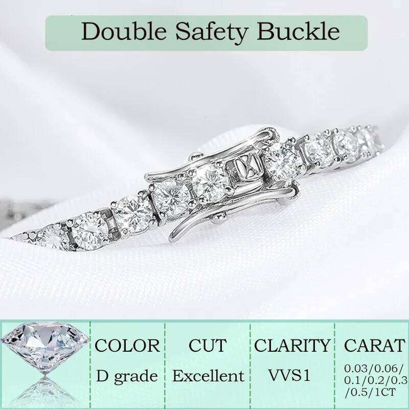 Smyoue 2-6.5mm Real Moissanite Tennis Bracelet for Women Christmas Gift Platinum Plated 100% Sterling Sier Wedding Jewelry