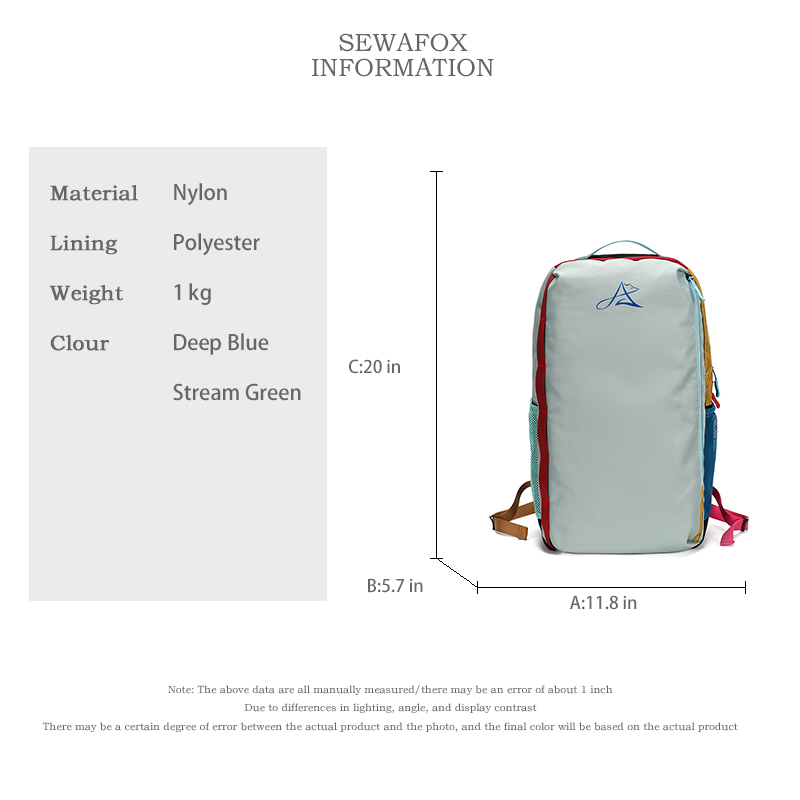 Sewafox Hiking Travel Backpack Lightweight Backpack for Female Students 18L Suitable for 14-inch Laptops Stream Green and Cosmic Blue