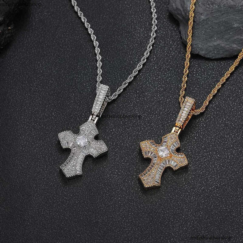 Hip Hop Cross Pendant Necklace TopBling 5A T Zircon Real Gold Plated Men Jewelry