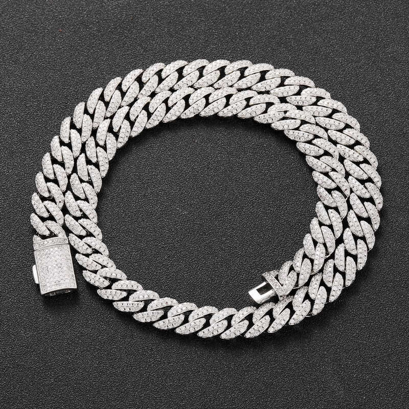 Moissanite Chains 10m 16-24inch Sterling Sier Pass Test Dia Cuban Chain Necklace Bracelet For Women/Men Nice Gift