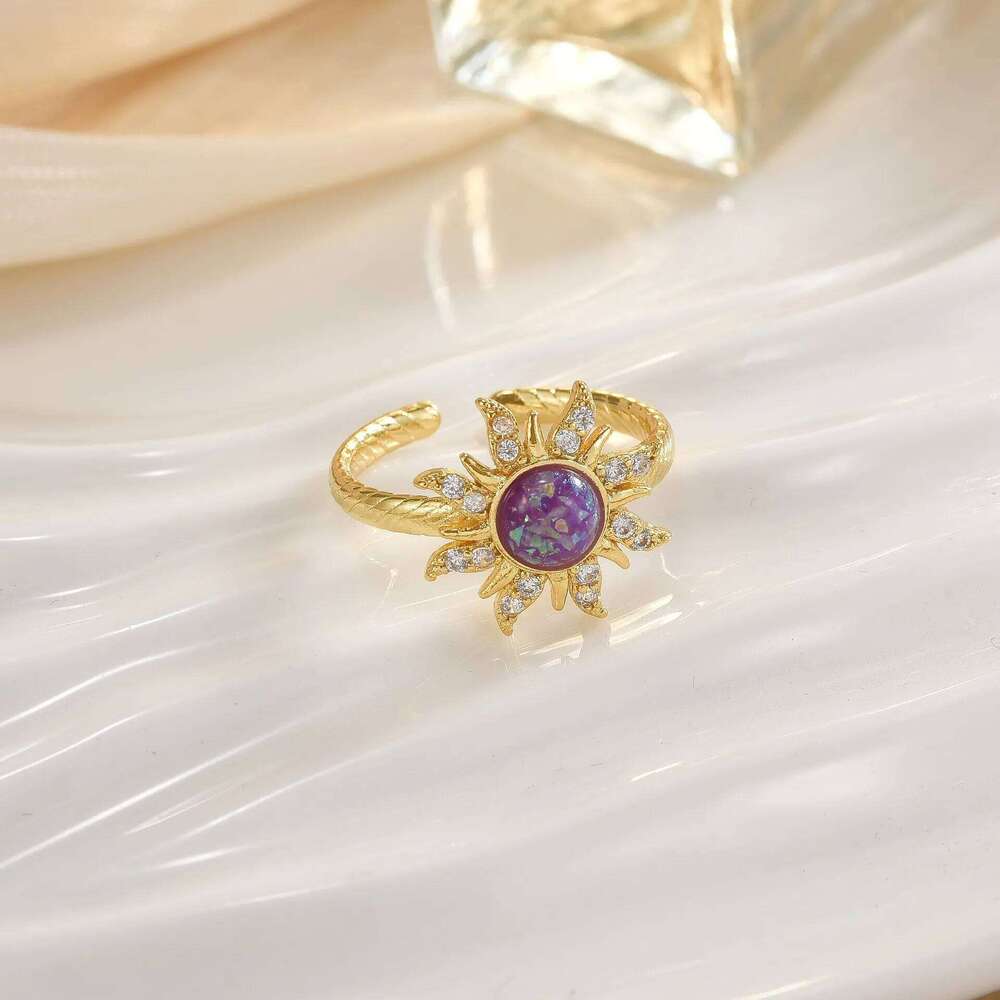 Rapunzel Crown Women Girls Accessories Gold Plated Sun Rings Cat's Eye Adjustable Party Jewelry Engagement Gifts For Her