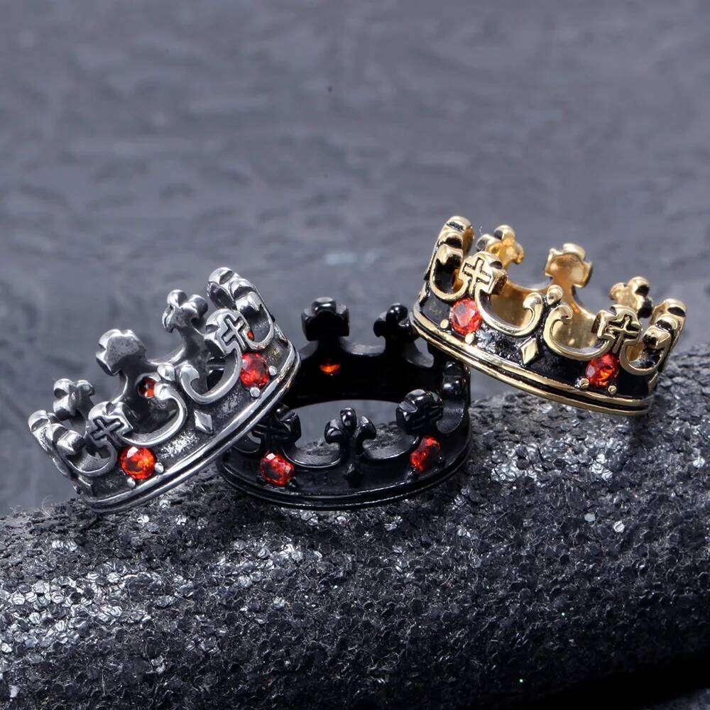 Royal Crown Stainless Steel Retro Rhinestone Man Woman Rings Simple Trendy Punk for Male Girl Boyfriend Jewelry Gift Wholesale