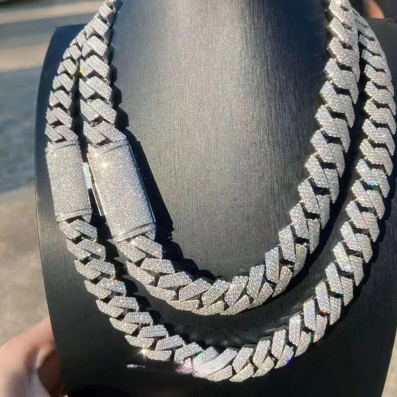 New Fashion 20mm Ice out Moissanite Dia Cuban k Chain Gold Plated Hip-Hop Necklace for Men and Women