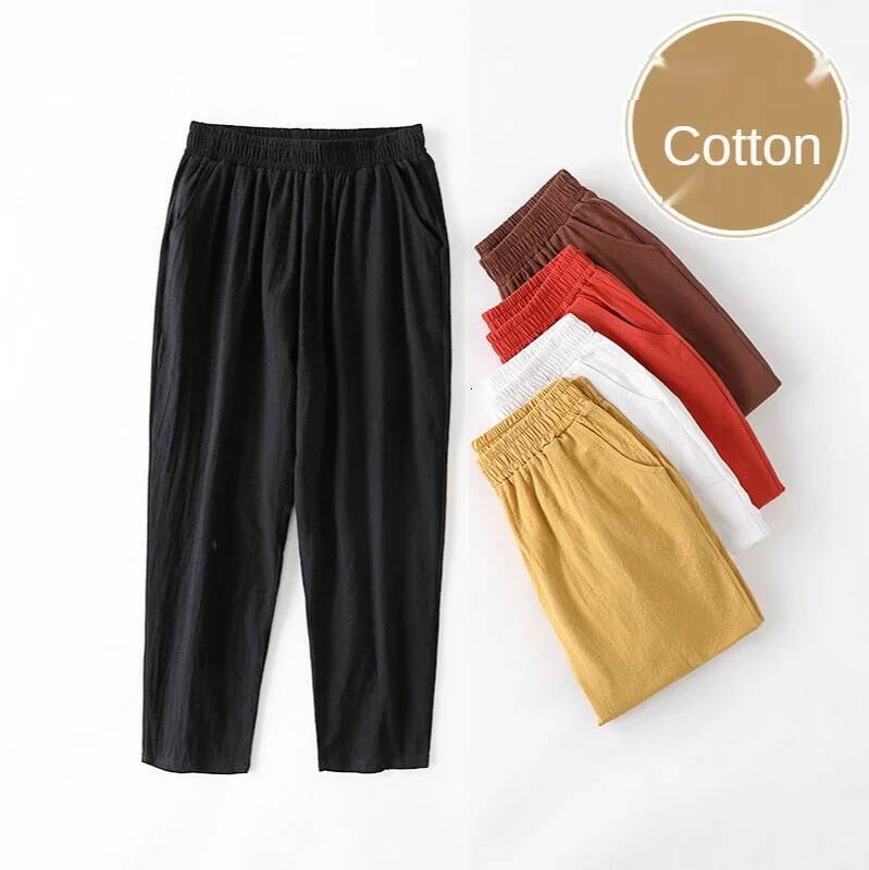 Spring Summer Cotton Linen Large Size Women's Trousers Solid Casual Loose Linens Capri Female Harem Pants Women dongdumaoyi