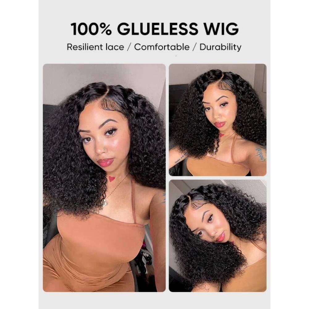 Glueless 250% Popping 7X5 Pre Cut HD Front Bouncy Curly Human Hair Put On Go Medium Length Lace Wigs Xiusiyuan2510