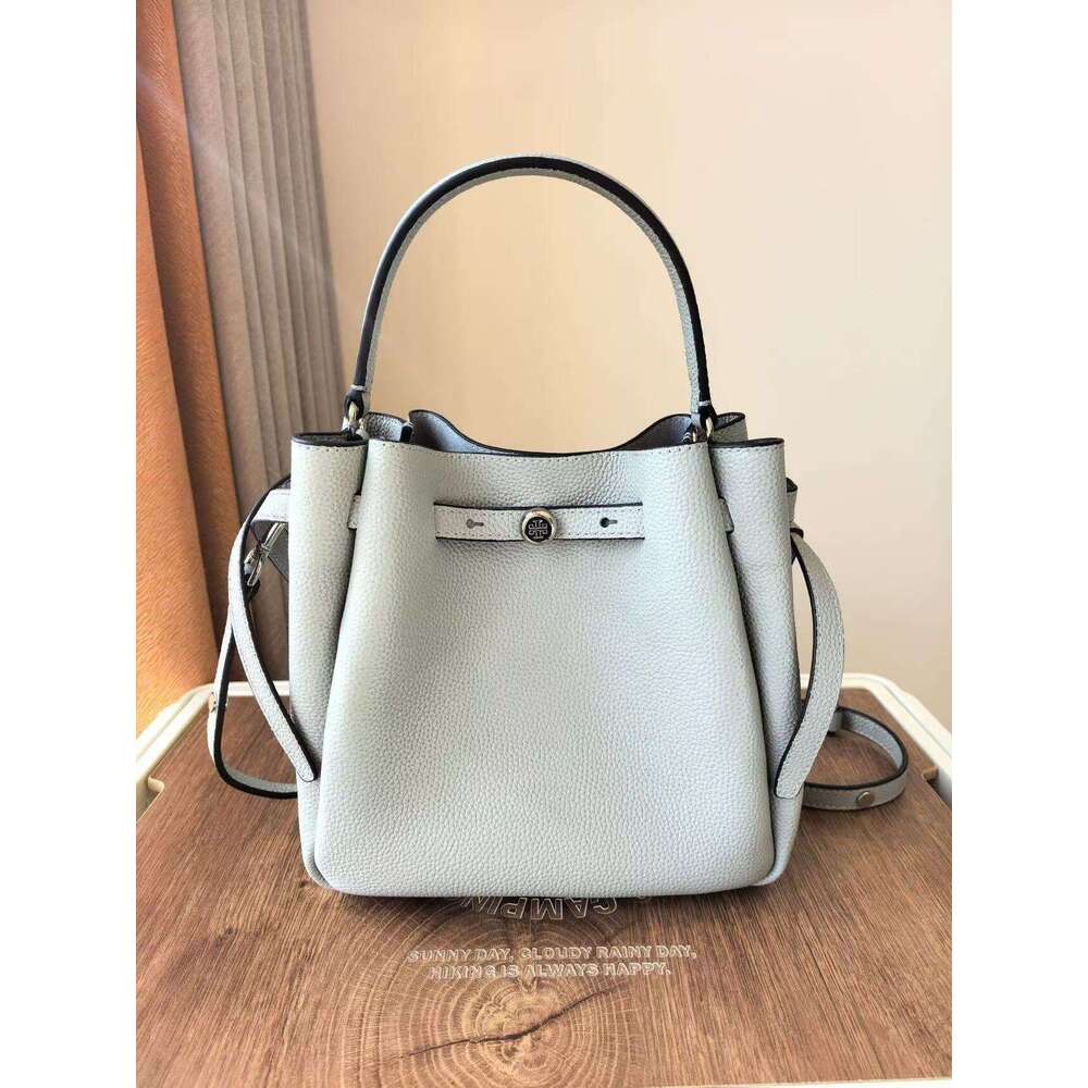 TB Women's Cowhide Tote Single Shoulder Crossbody Handbag Large Capacity Genuine Leather Drawstring Basket Romy Bucket Bag