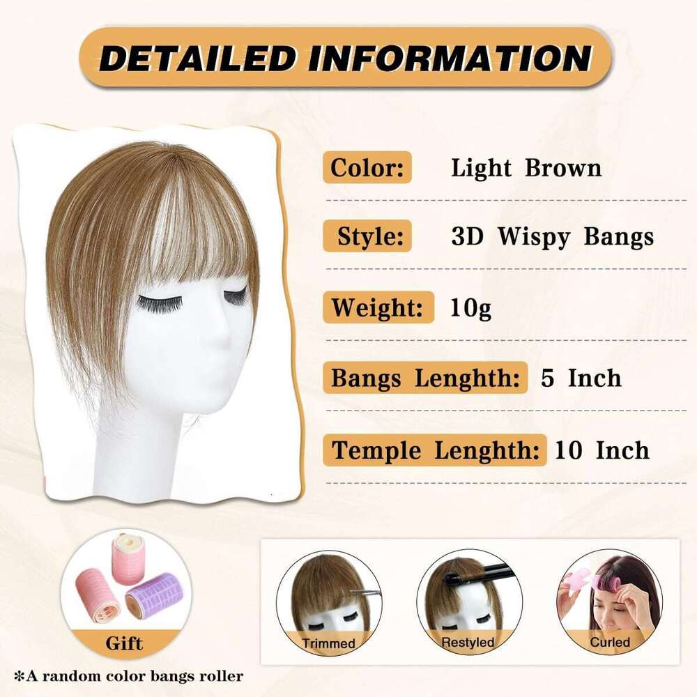 100% Human Hair Air Small T 360°Covering Wipsy Bangs Handwoven French Hairpiece for Women 10inch