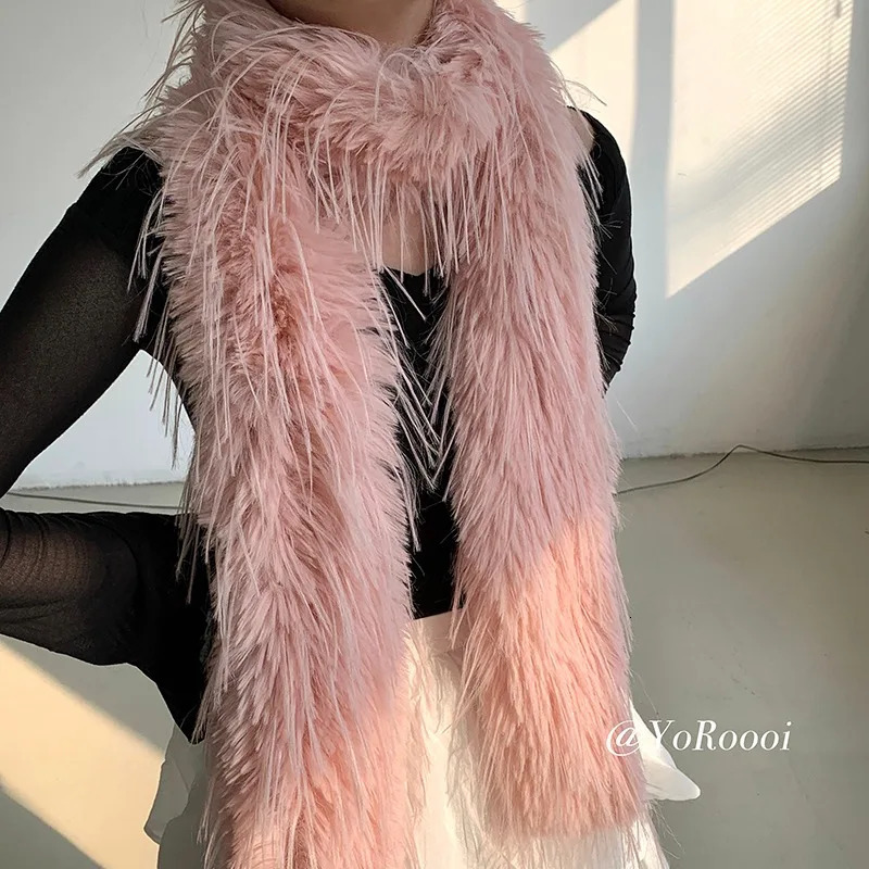 Korean Winter Fluffy Scarf Womens Niche Tassel Versatile Neck Warm Personality Long Comfortable Scarf Classic Soft Shawl 250929