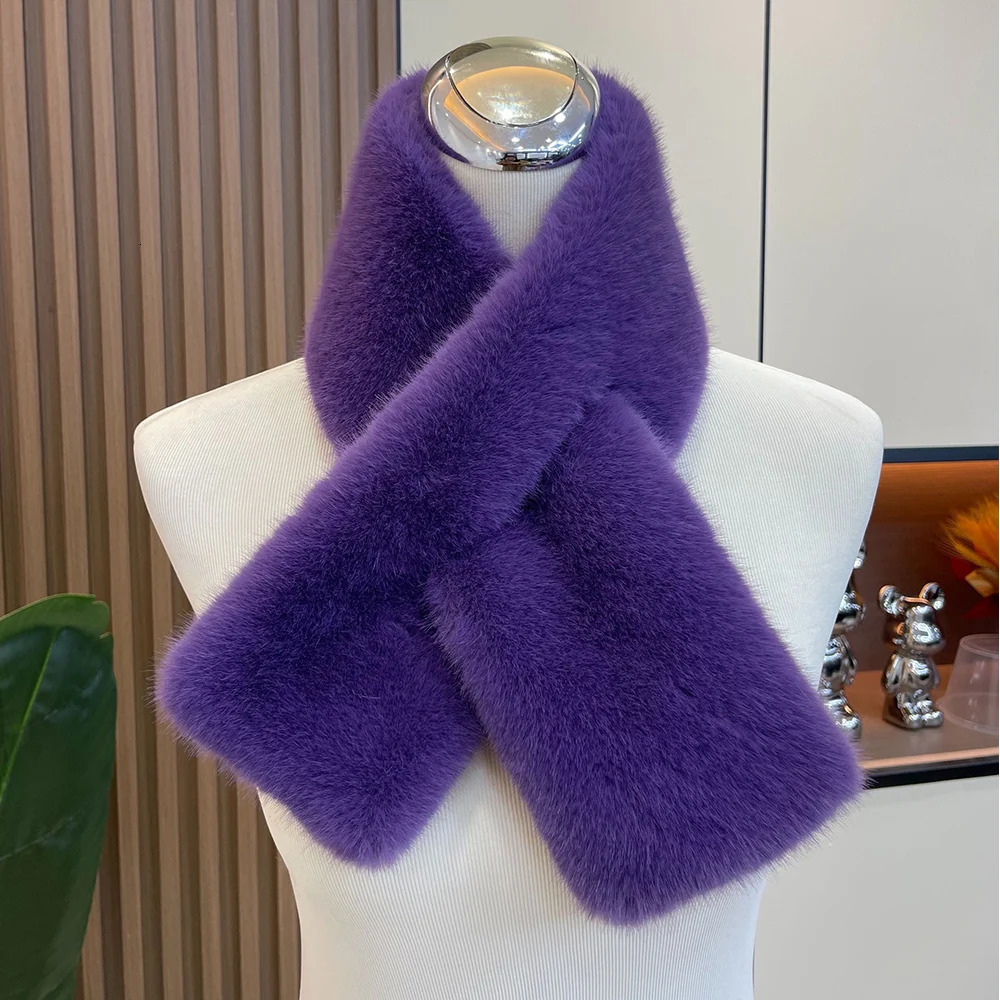 Korean Winter Faux Rabbit Fur Women Scarf Doublesided Soft Plush Snood Scarves Solid Neck Collar Warmer Stuff Christmas Gift 250929