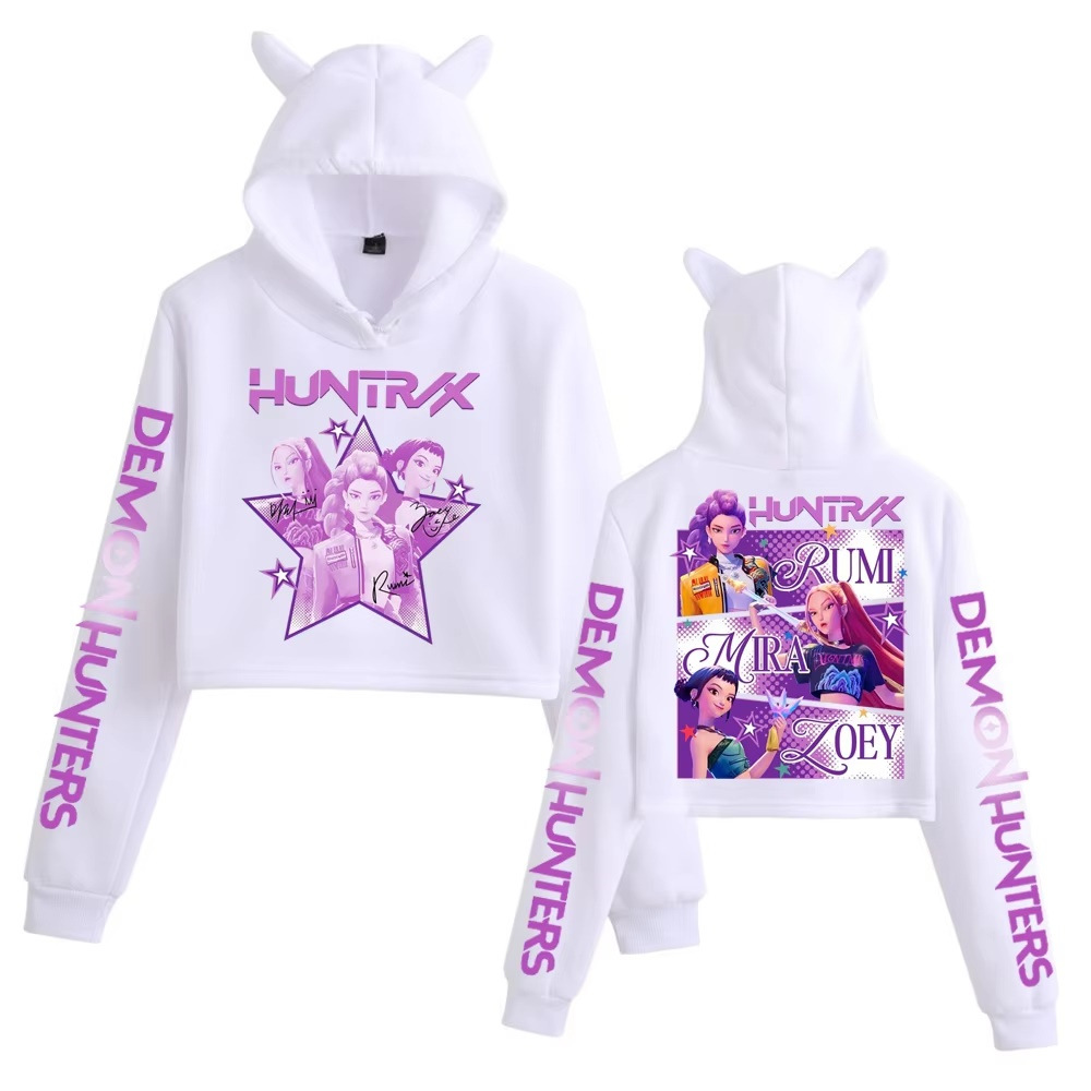 KPop Demon Hunters Huntrix Saja Boys Cat Ear Kid's Hoodies Kid Adult Parent child Crop Top Pullover Streetwear Hoodies with Anime Graphic for K-P