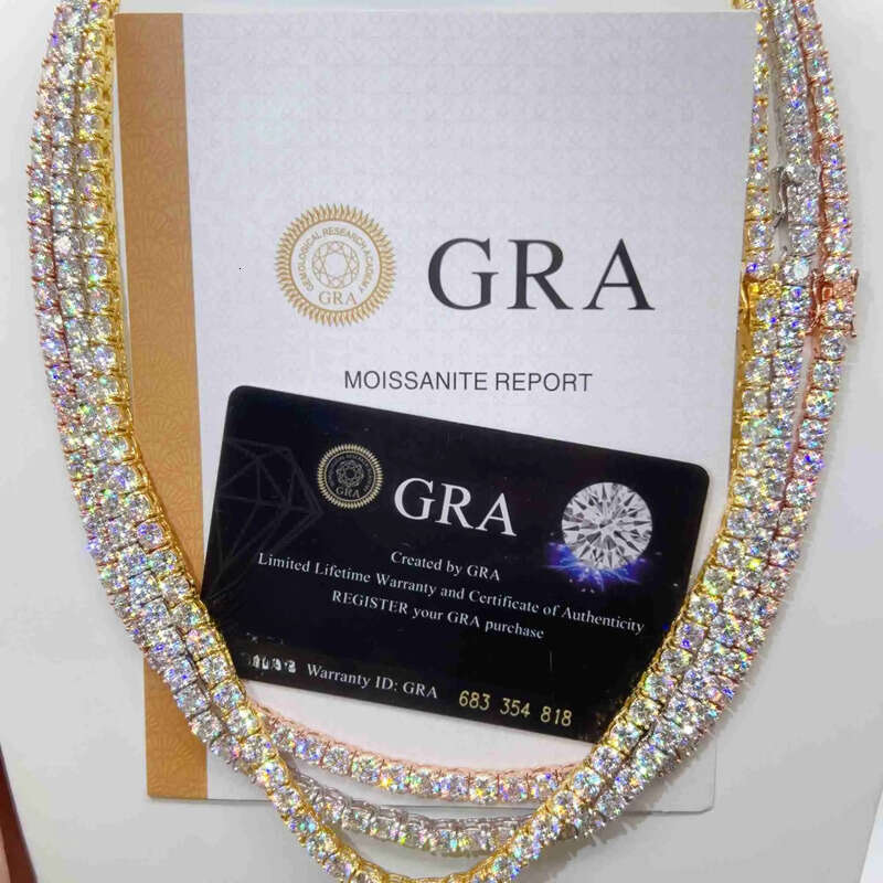 Designer Jewelry Good Price Gra Certified Vvs Moissanite Sterling Sier Solid Gold Tennis Chain