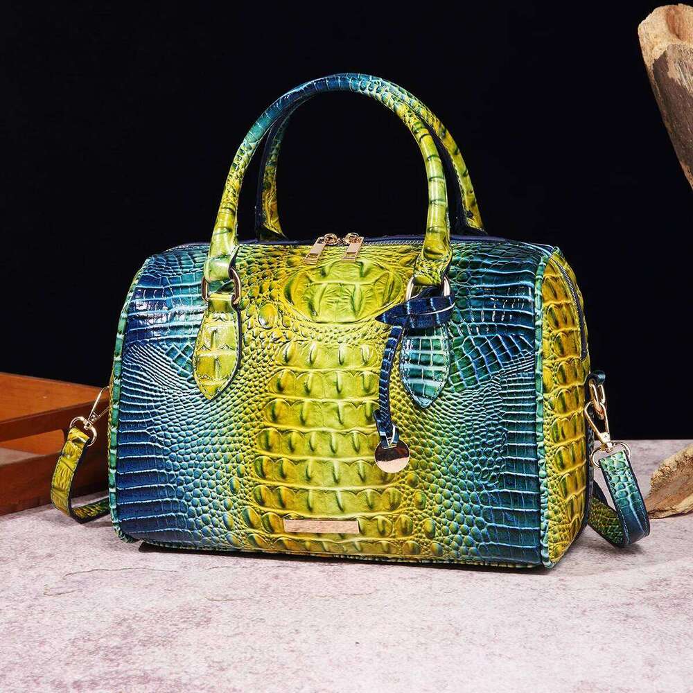 Ombre Crocodile Emed Boston Handbag Classic Style Crossbody Bag Women's Leather Satchel Purse