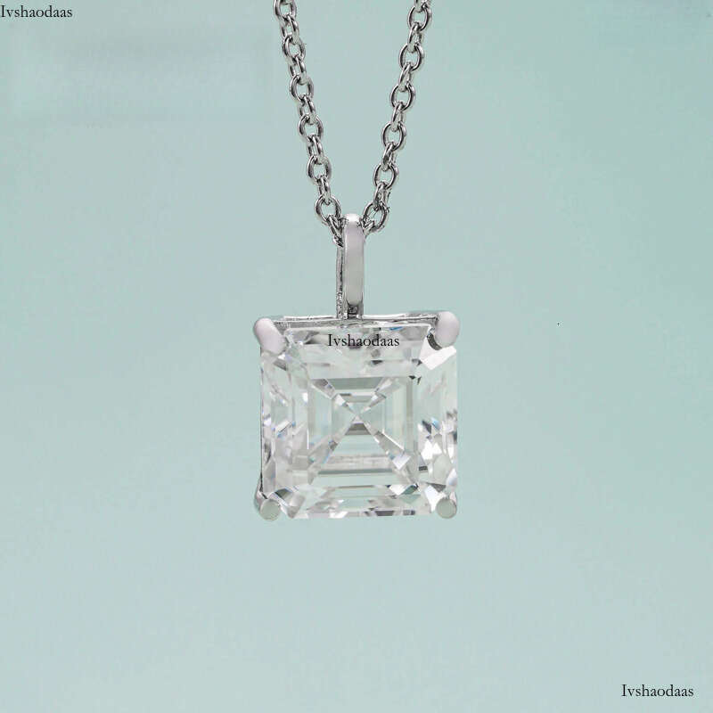 Pass tester asscher cut moissanite custom iced dia women fine pendant necklace