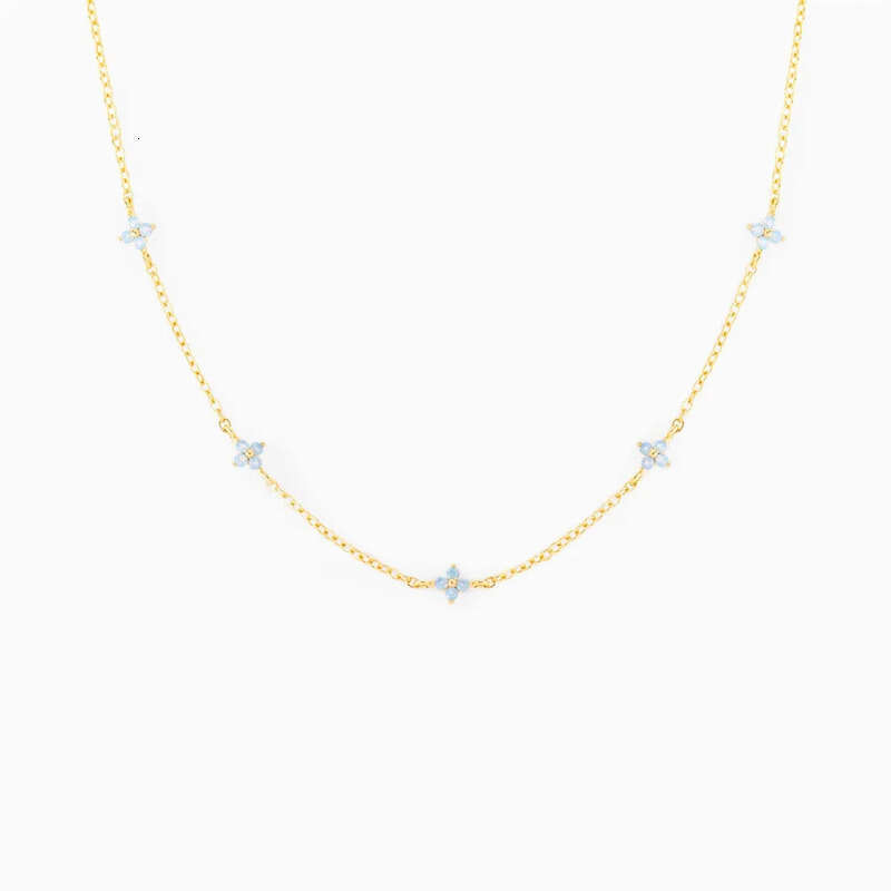 Ins Simple Fashion Flower Pendant Jewelry White Rose Gold Fill Blue Sapphire CZ Dia Gemstones Party Women Clavicle Necklace For Mother Day Gift