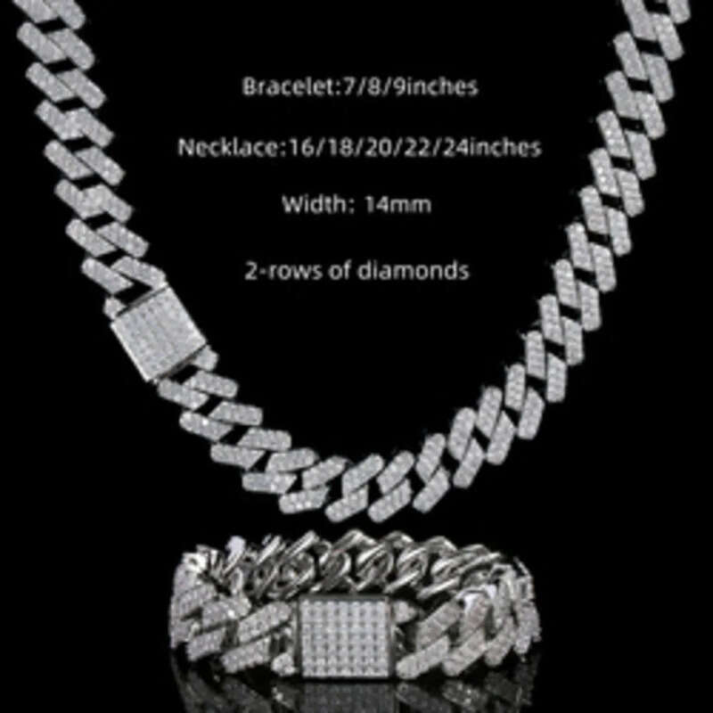 Custom Stock Iced Out Vvs Moissanite Bracelet Sier Bg Cz Dia Cuban k Chain Hip Hop Men Jewelry Necklace