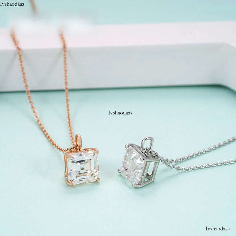 Pass tester asscher cut moissanite custom iced dia women fine pendant necklace