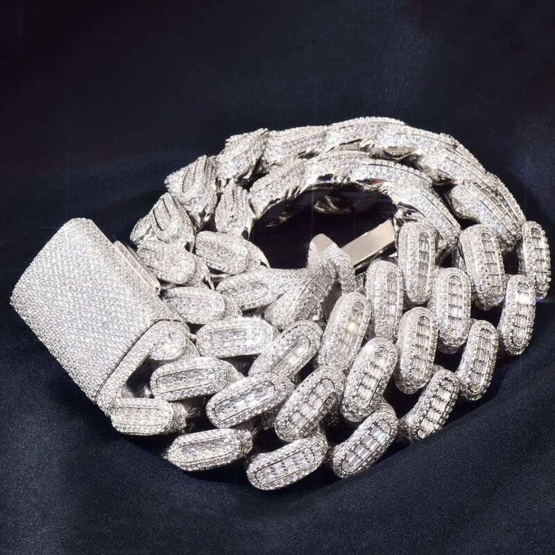 moissanite cuban chain Big Heavy Mens Necklace iced Vvs Moissanite Baguette Dia Hip Hop Iced Out man necklace