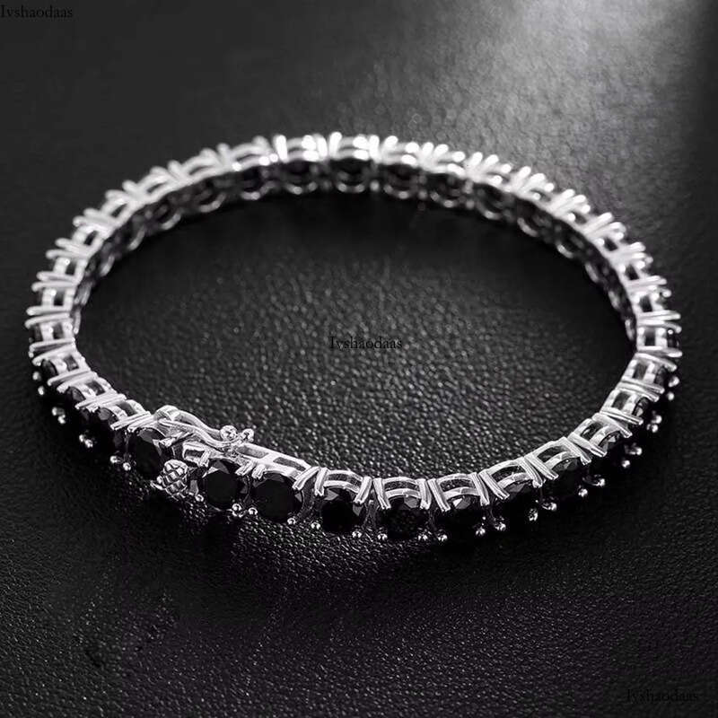 3-8mm VVS1 Black Moissanite Dia Sterling Sier Tennis Necklaces Bracelets Iced Chain Stylish Hip Hop Jewelry for Men