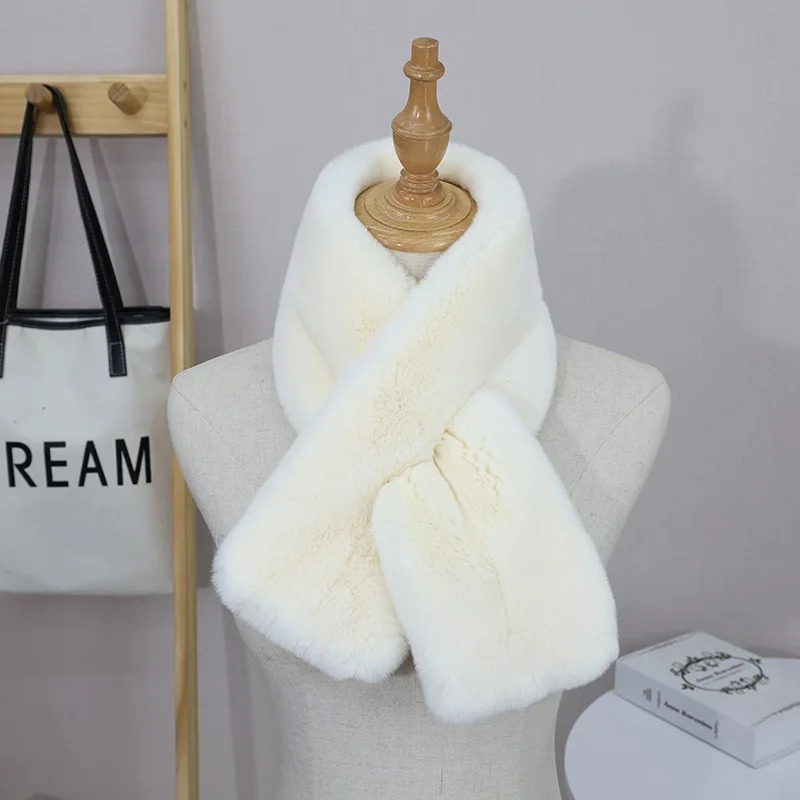 MSMinShuGenuine Rex Rabbit Fur Scarf for Women Short Style Double Faced Fur Neck Warmer for Lady Winter Fashion 250930