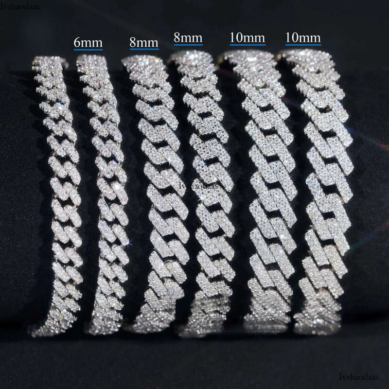 Hot Sale Fine Jewelry Lab Dia S Sterling Sier Rhodium Plated Moissanite Men Cuban Link Bracelet