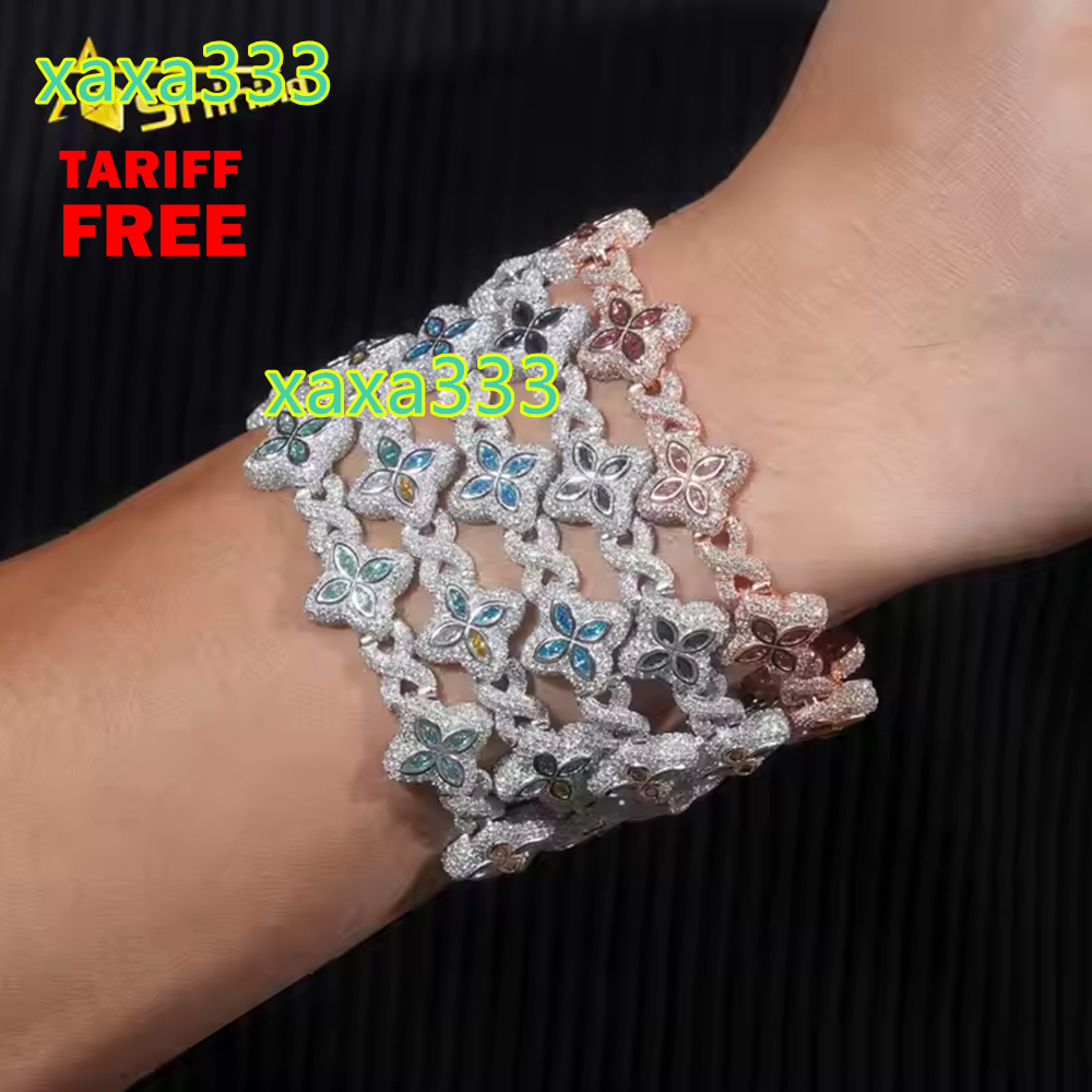 New Design Iced Out Colors Moissanite Cuban Link Chain Sterling Silver 925 Moissanite 15mm Bracelets Hip Hop Mens Jewelry