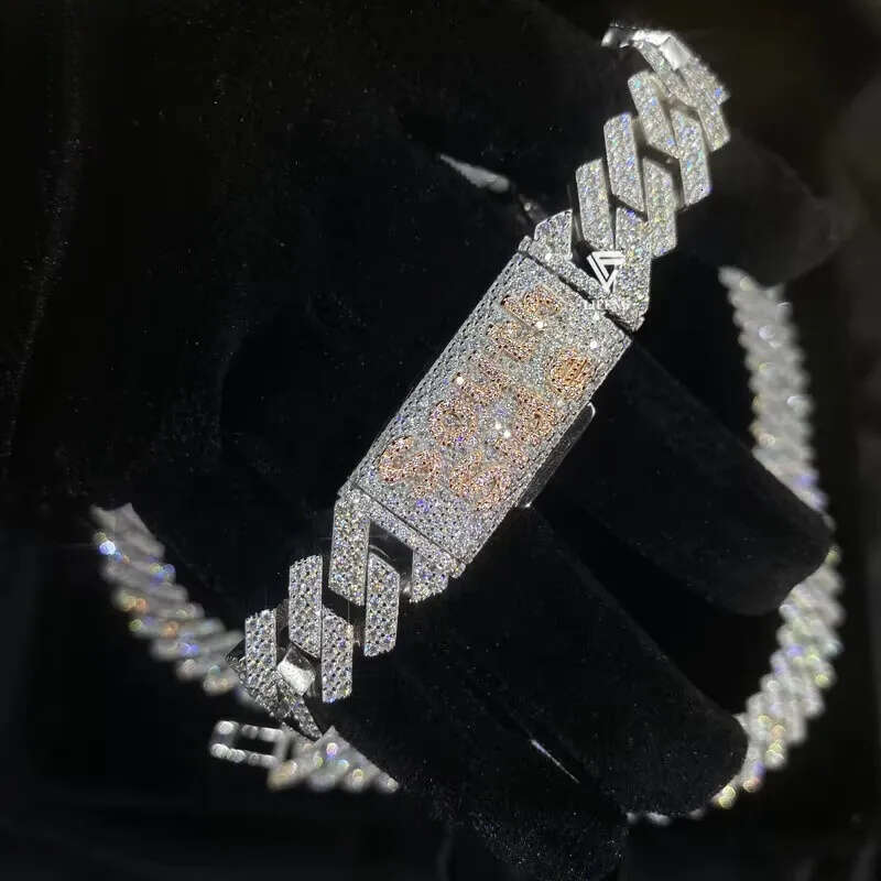 Miami Custom Name Clasp 14mm Moissanite Cuban k Chain VVS Pass Men's Necklace Bracelet Set White Gold Plated Jewelry