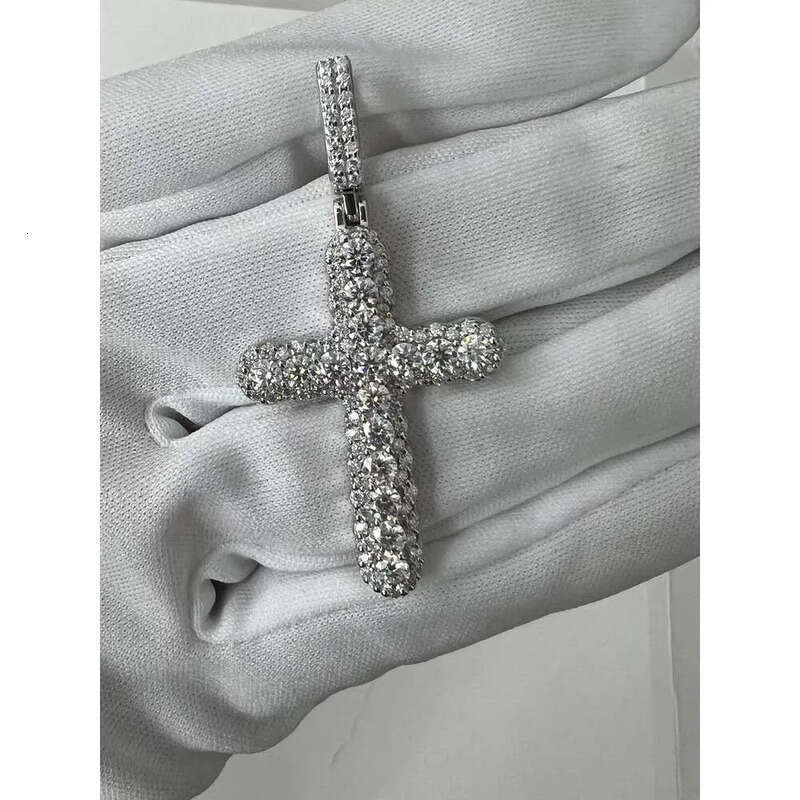 wholesale VVS Moissanite Dia Tennis with cross Necklace sier Plated Jewelry Chain