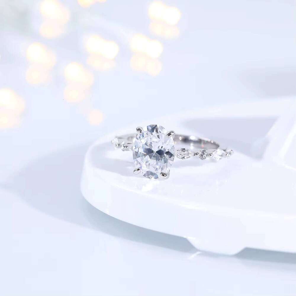 OAHLAN Sterling Silver for Women Oval Cut VVS Moissanite Ring Ring Engagement Wedding Ring Solitaire Halo Fashion Jewelry