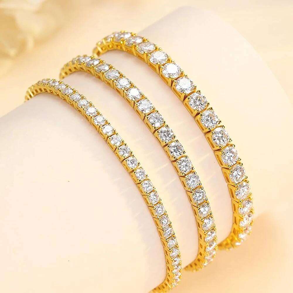 Dainty Full Moissanite Tennis Gold Plated Sterling Sier D Color Lab Created Dia Bracelet for Women Men