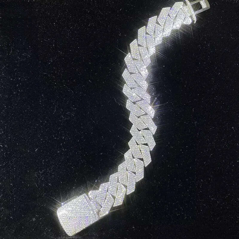 Lifeng Jewelry 20mm 4rows VVS Moissanite k Bracelet Sterg SIer Dia Hiphop Cuban Chain for Men