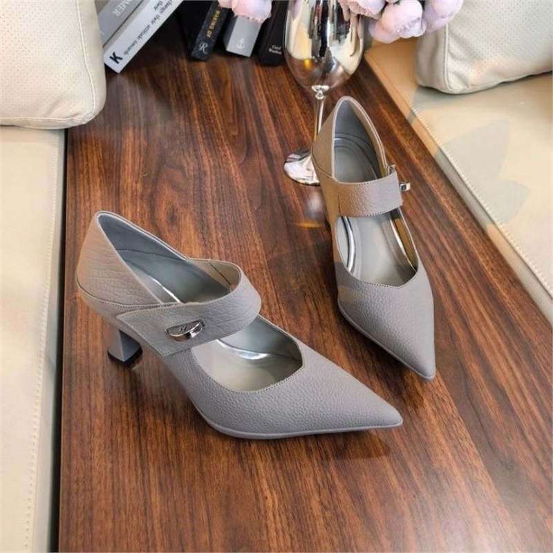 2025 Autumn New French Style Pointed Toe Fashion Color Block High heels Women Shallow Mouth Designer Shoe heelegant Chunky heel Soft Leather Single Sh