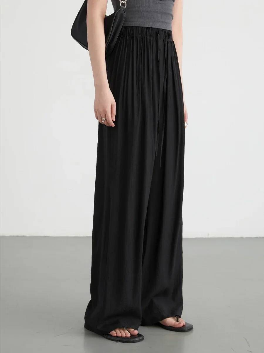 CHIC VEN Korean Women Pants High Waisted Loose Solid Textured Elastic Waist Wide Leg Casual Trousers for Woman Sport Summer 2024 dongdumaoyi