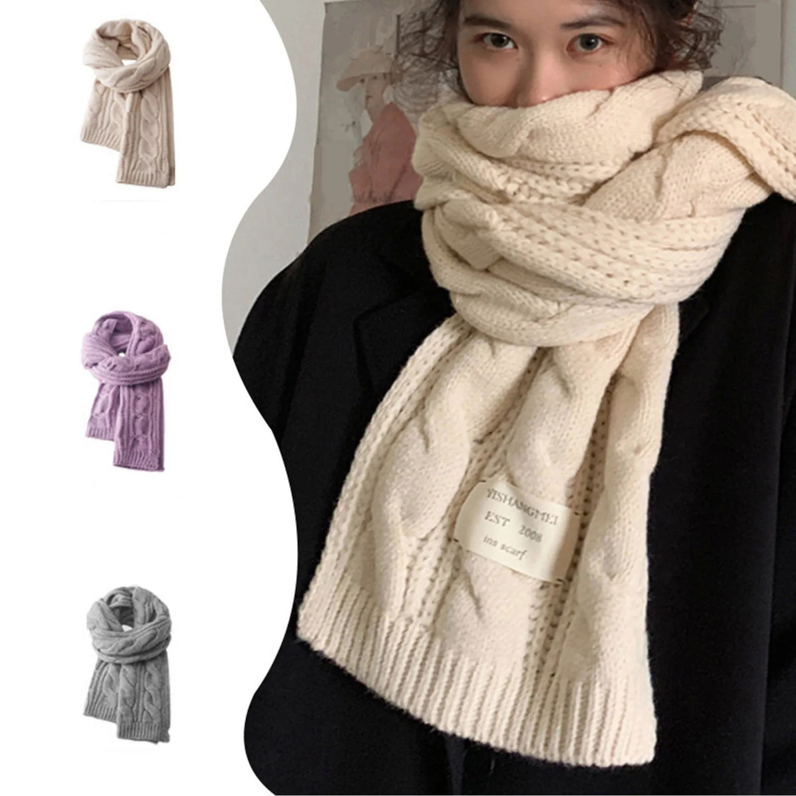 Women Autumn And Winter Simple Solid Color Woven Knitted Warm Shawl Scarf Women Head Scarves Lightweight 250930