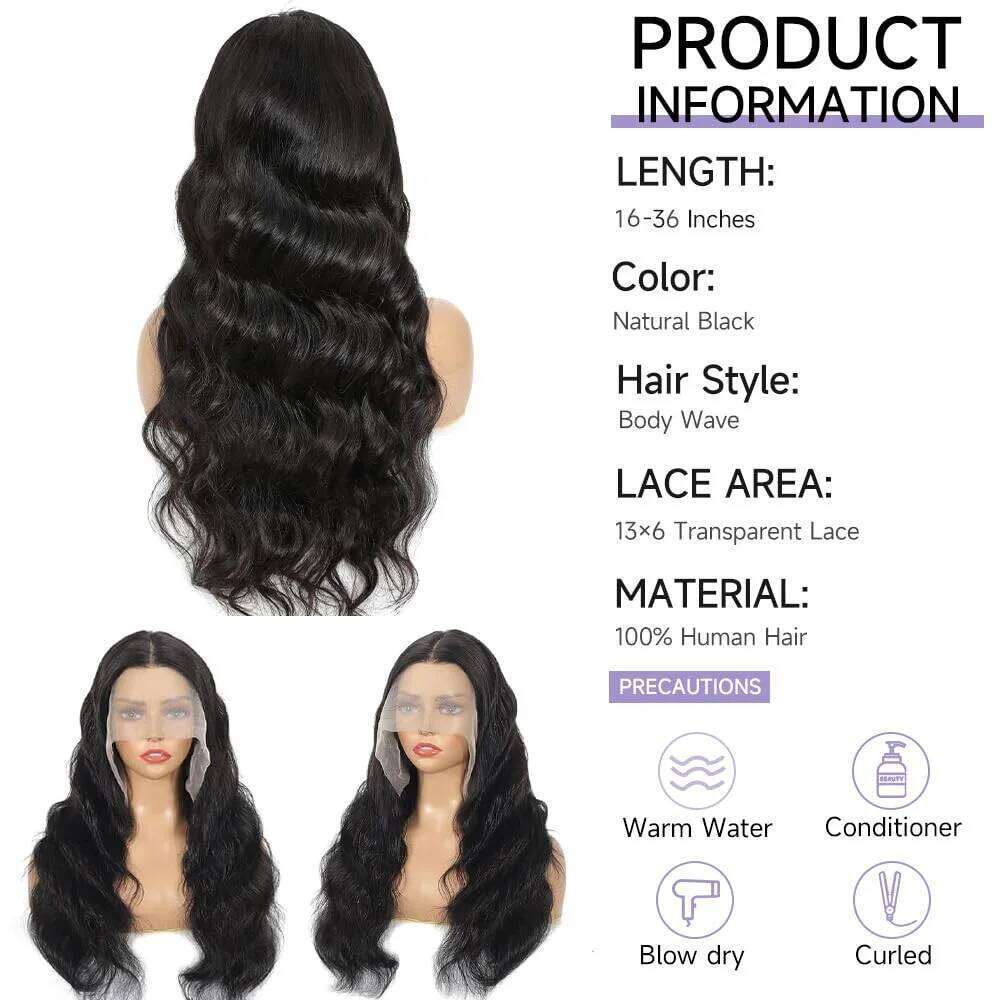 32 Inch Body Wave Front Pre Plucked With Baby 13X6 HD Lace Frontal Human Hair Wigs 180 Density Natural Color Xiusiyuan2510