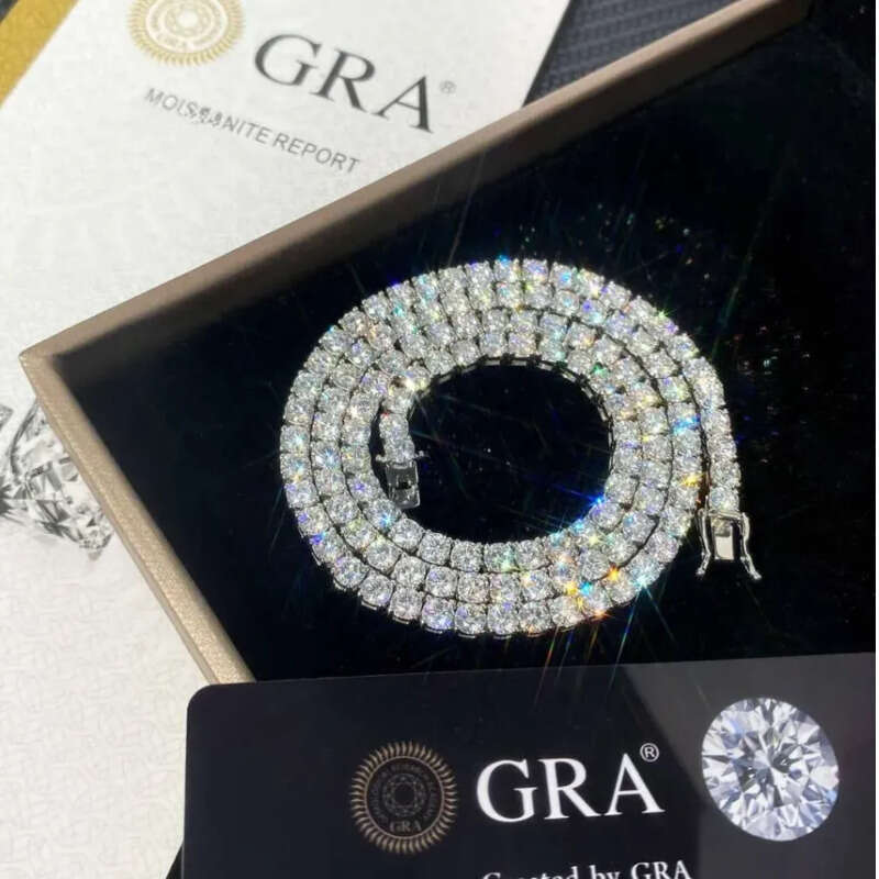 Custom Hiphop VVS Moissanite Tennis Chain 4mm Sterling Sier Moisannite Dia Necklace