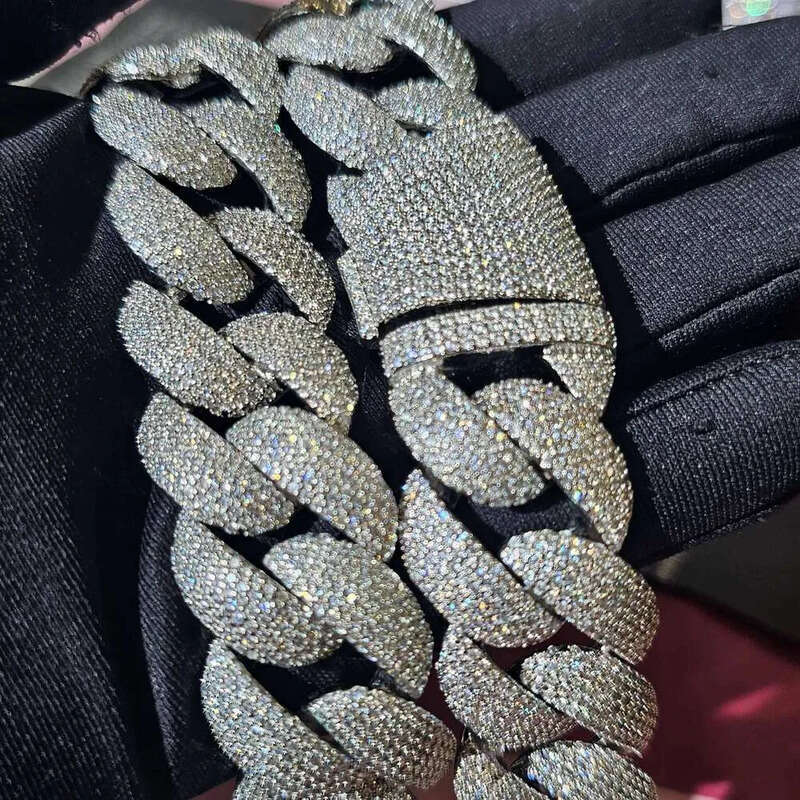 Top jewelry necklaceDesigner necklaceHip-Hop Iced Out White VVS Sterling Sier26 Cubic Zirconia Four row drillCuban Chain Necklace for Men