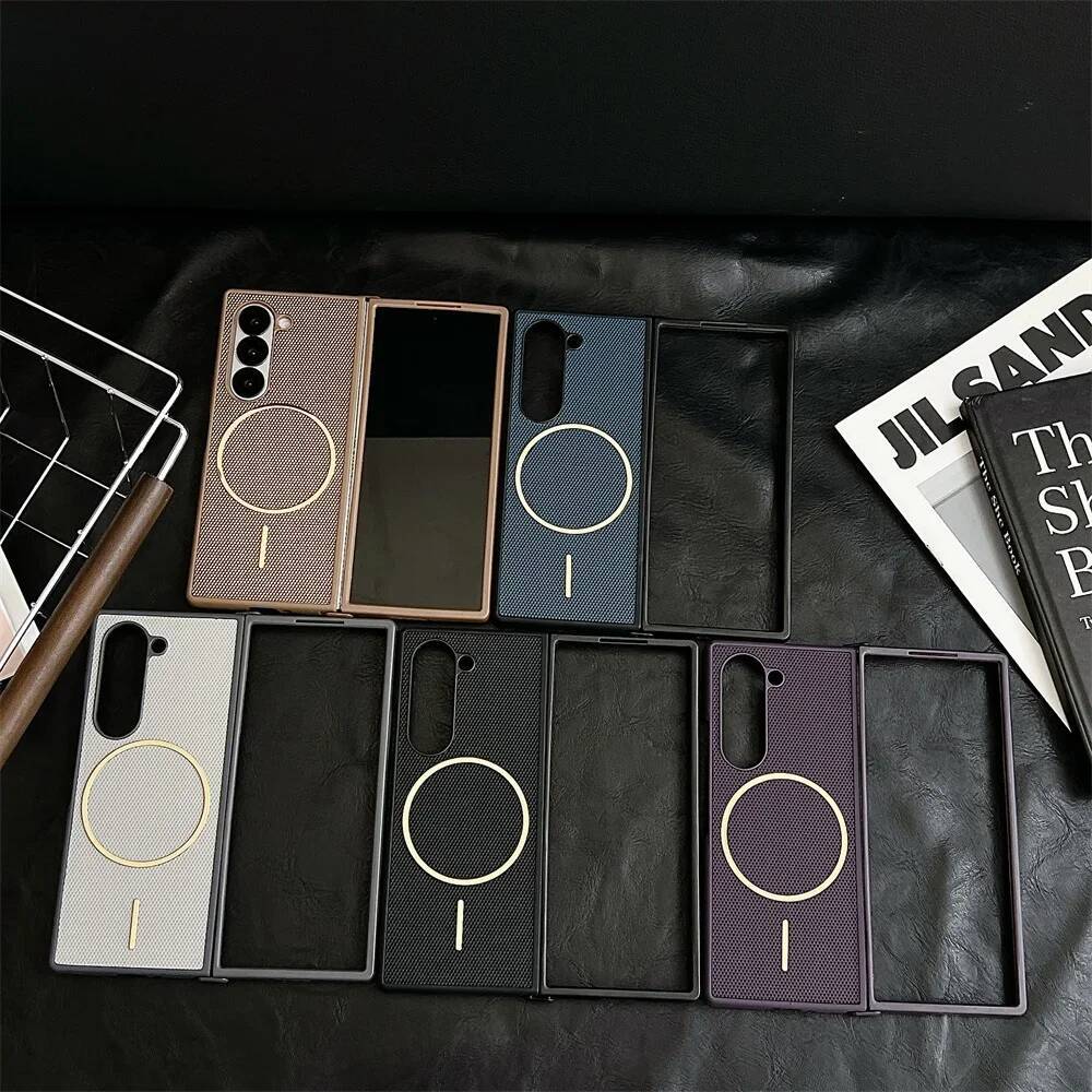 Magnetic Phone Case For Samsung Z Fold 7 6 5 4 3 5G Rhombus Texture PU Leather Hard PC Protective Cover
